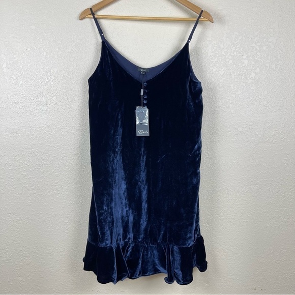 Rails Audrina Navy Silk Blend Slip Crushed Velvet Mini Dress Size Small Women - Picture 3 of 11